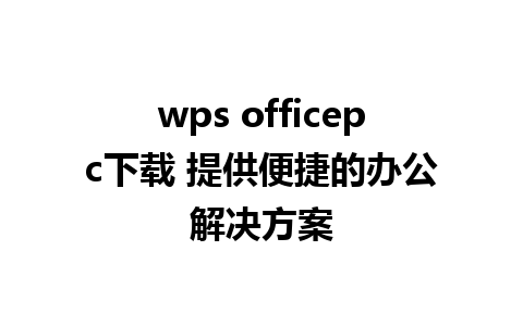 wps officepc下载 提供便捷的办公解决方案