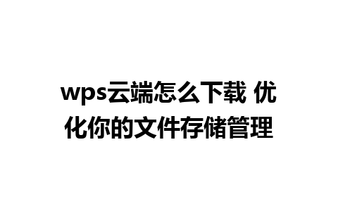 wps云端怎么下载 优化你的文件存储管理