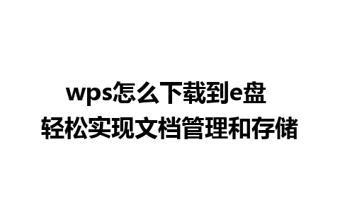 wps怎么下载到e盘 轻松实现文档管理和存储