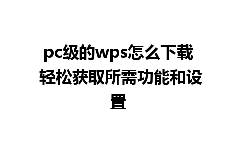 pc级的wps怎么下载 轻松获取所需功能和设置