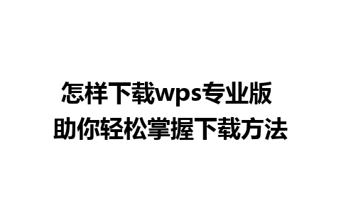 怎样下载wps专业版 助你轻松掌握下载方法