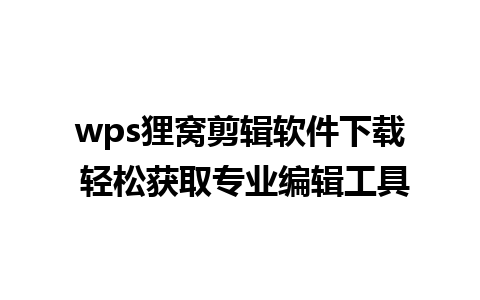 wps狸窝剪辑软件下载 轻松获取专业编辑工具