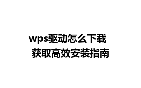 wps驱动怎么下载  获取高效安装指南