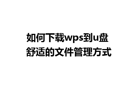 如何下载wps到u盘 舒适的文件管理方式