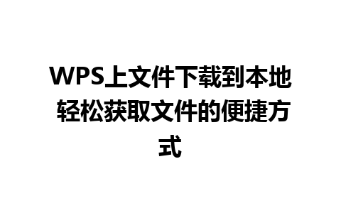 WPS上文件下载到本地 轻松获取文件的便捷方式