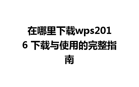 在哪里下载wps2016 下载与使用的完整指南