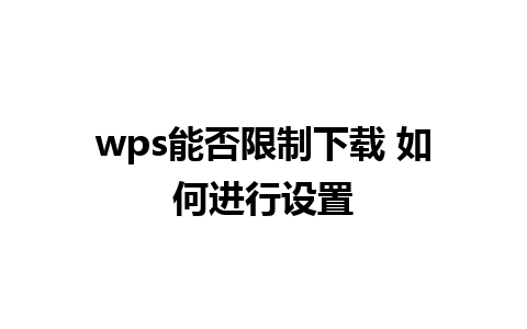 wps能否限制下载 如何进行设置