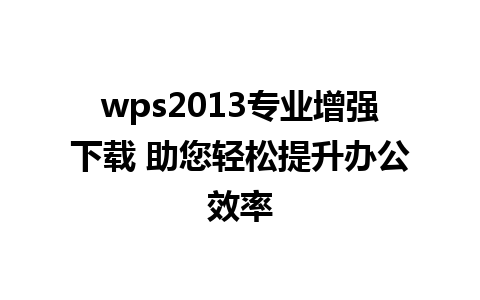 wps2013专业增强下载 助您轻松提升办公效率