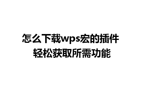 怎么下载wps宏的插件 轻松获取所需功能