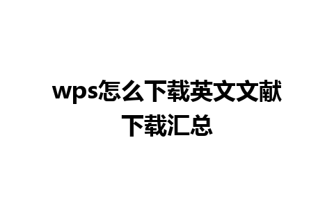 wps怎么下载英文文献下载汇总