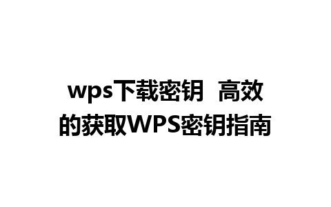 wps下载密钥  高效的获取WPS密钥指南