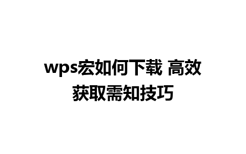 wps宏如何下载 高效获取需知技巧