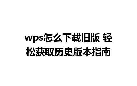 wps怎么下载旧版 轻松获取历史版本指南