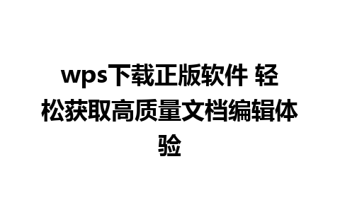 wps下载正版软件 轻松获取高质量文档编辑体验