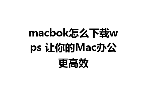 macbok怎么下载wps 让你的Mac办公更高效