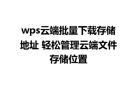 wps云端批量下载存储地址 轻松管理云端文件存储位置