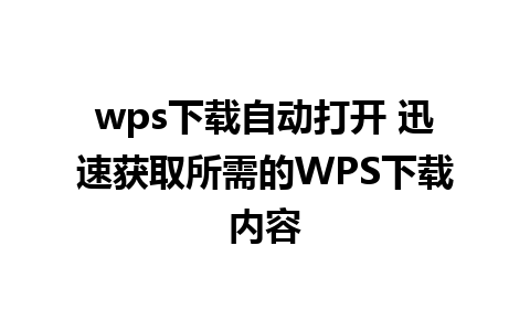 wps下载自动打开 迅速获取所需的WPS下载内容