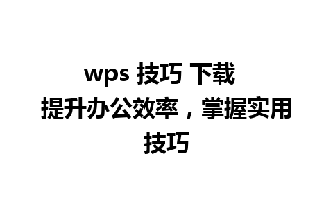 wps 技巧 下载  提升办公效率，掌握实用技巧