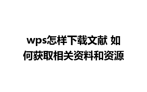 wps怎样下载文献 如何获取相关资料和资源