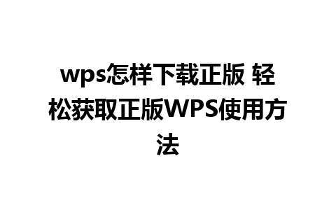 wps怎样下载正版 轻松获取正版WPS使用方法