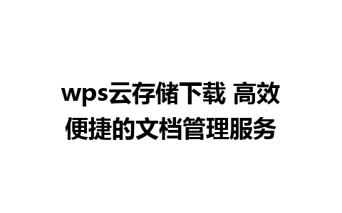 wps云存储下载 高效便捷的文档管理服务