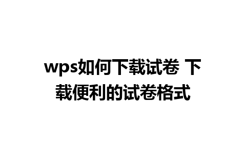 wps如何下载试卷 下载便利的试卷格式