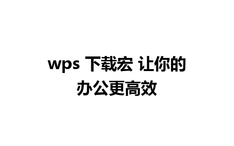 wps 下载宏 让你的办公更高效