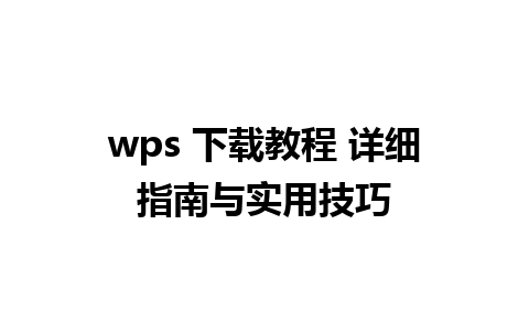 wps 下载教程 详细指南与实用技巧