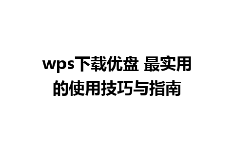 wps下载优盘 最实用的使用技巧与指南