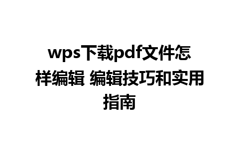 wps下载pdf文件怎样编辑 编辑技巧和实用指南