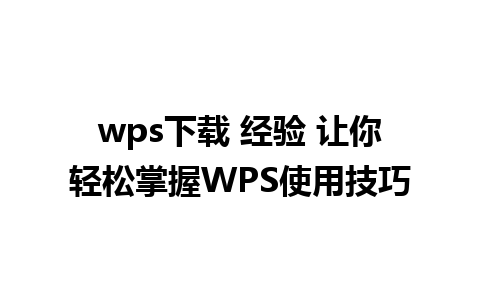 wps下载 经验 让你轻松掌握WPS使用技巧