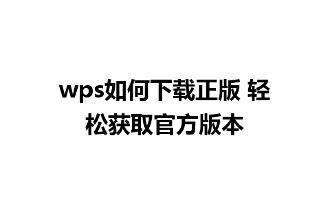 wps如何下载正版 轻松获取官方版本