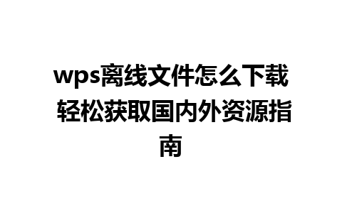 wps离线文件怎么下载 轻松获取国内外资源指南