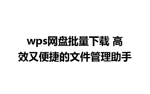 wps网盘批量下载 高效又便捷的文件管理助手