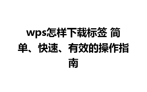 wps怎样下载标签 简单、快速、有效的操作指南