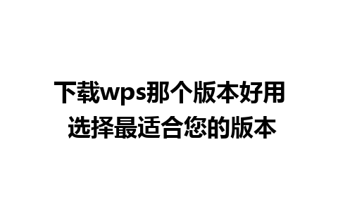 下载wps那个版本好用 选择最适合您的版本