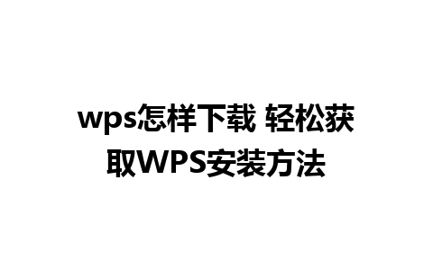 wps怎样下载 轻松获取WPS安装方法