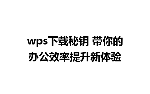 wps下载秘钥 带你的办公效率提升新体验