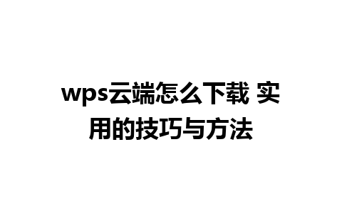 wps云端怎么下载 实用的技巧与方法