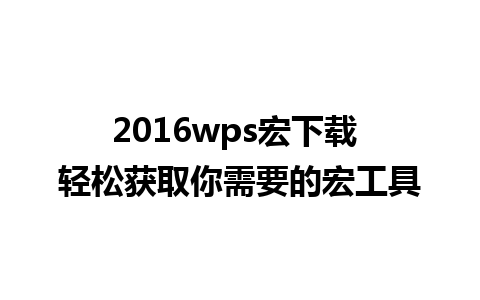 2016wps宏下载 轻松获取你需要的宏工具