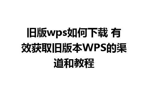 旧版wps如何下载 有效获取旧版本WPS的渠道和教程