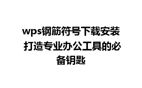 wps钢筋符号下载安装 打造专业办公工具的必备钥匙