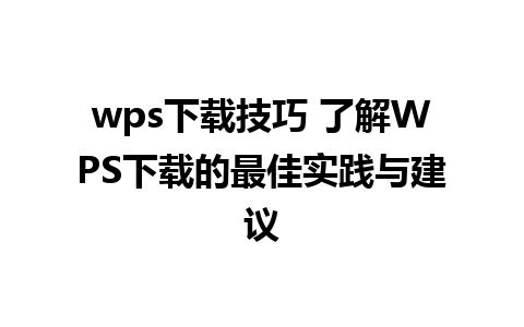 wps下载技巧 了解WPS下载的最佳实践与建议