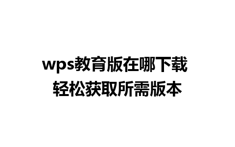 wps教育版在哪下载 轻松获取所需版本