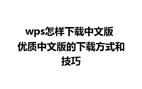 wps怎样下载中文版 优质中文版的下载方式和技巧