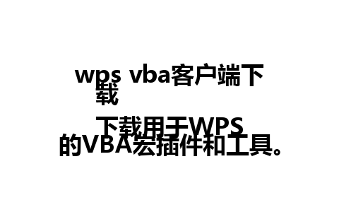 wps vba客户端下载  
下载用于WPS的VBA宏插件和工具。