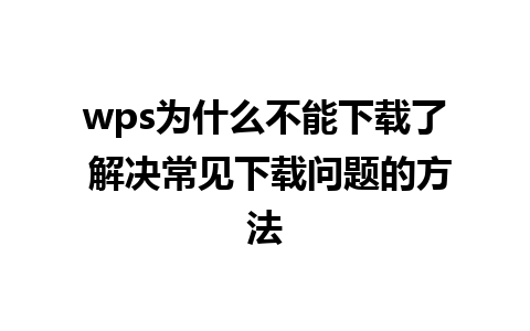 wps为什么不能下载了 解决常见下载问题的方法