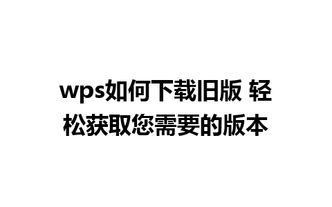 wps如何下载旧版 轻松获取您需要的版本