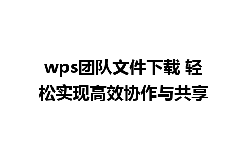 wps团队文件下载 轻松实现高效协作与共享