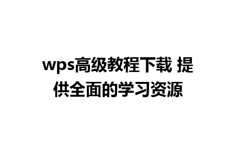 wps高级教程下载 提供全面的学习资源 